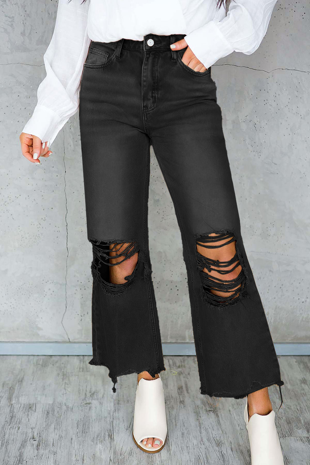 High Waist Flare Ripped Jeans