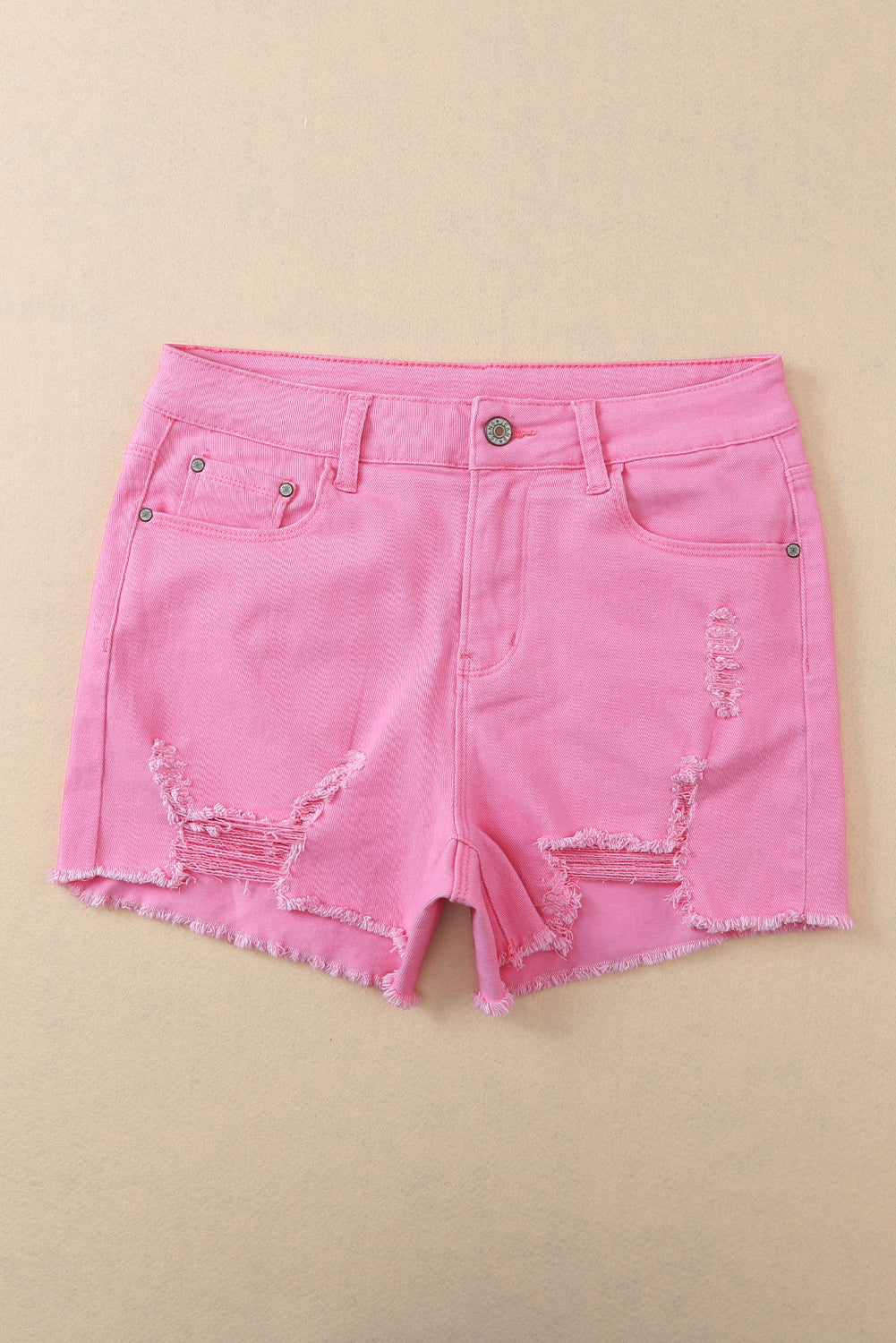 Pink Distressed Denim Shorts