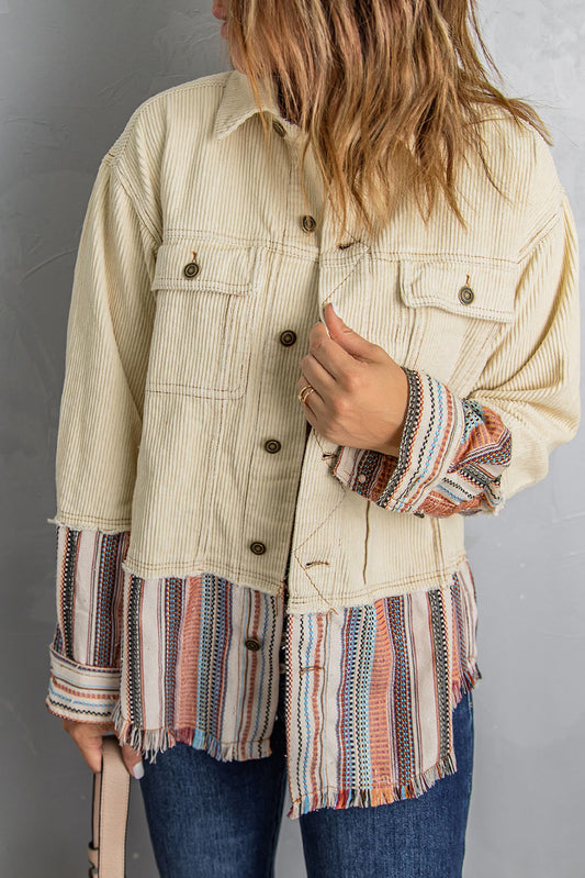 Striped Colour Block Corduroy Jacket