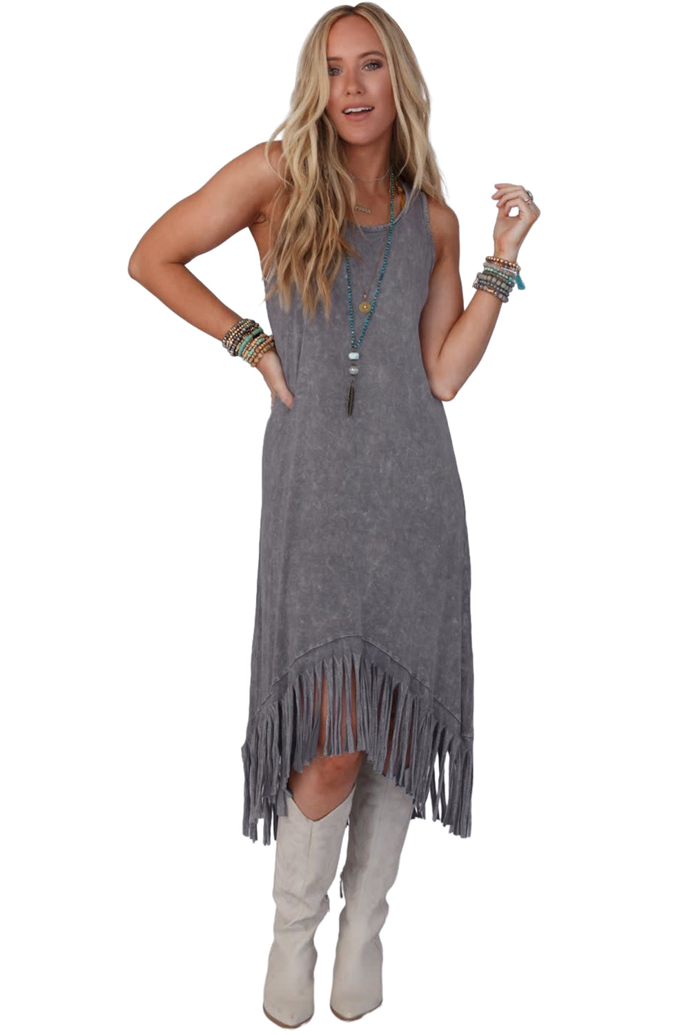 Grey Fringe Maxi Dress