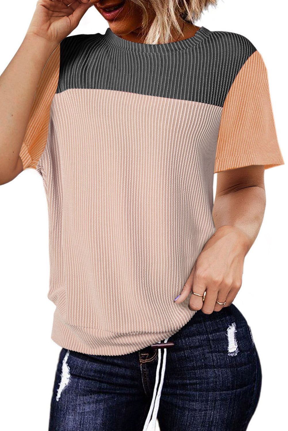 Rib Textured Colorblock T Shirt