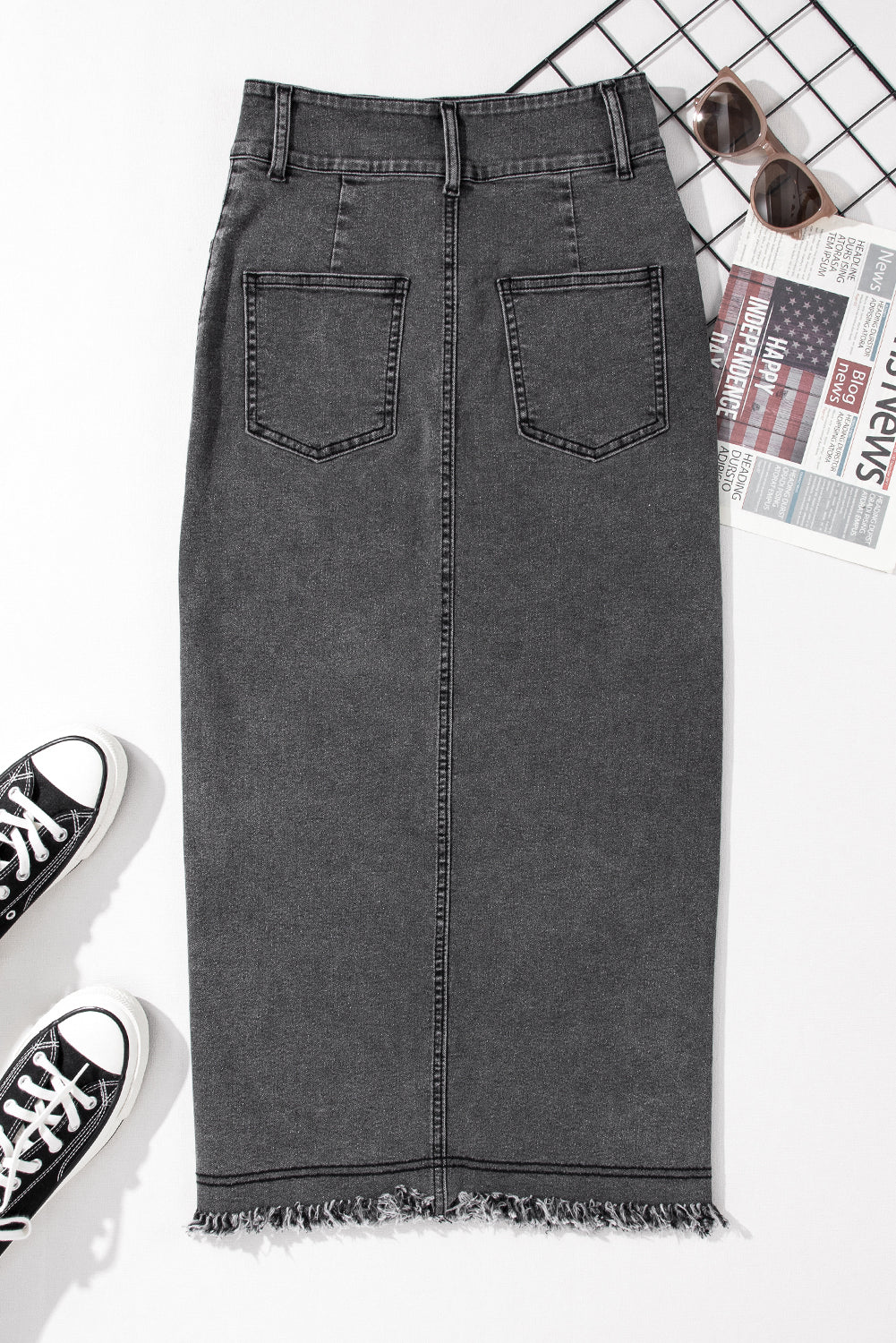 Black Raw Denim Skirt