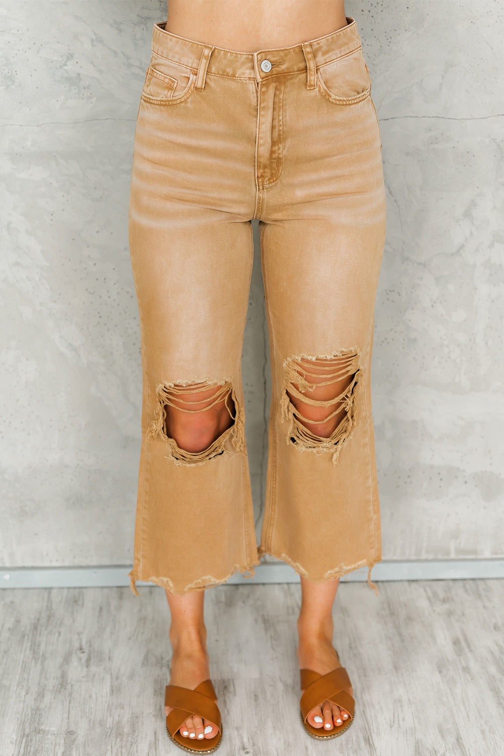 High Waist Flare Ripped Jeans