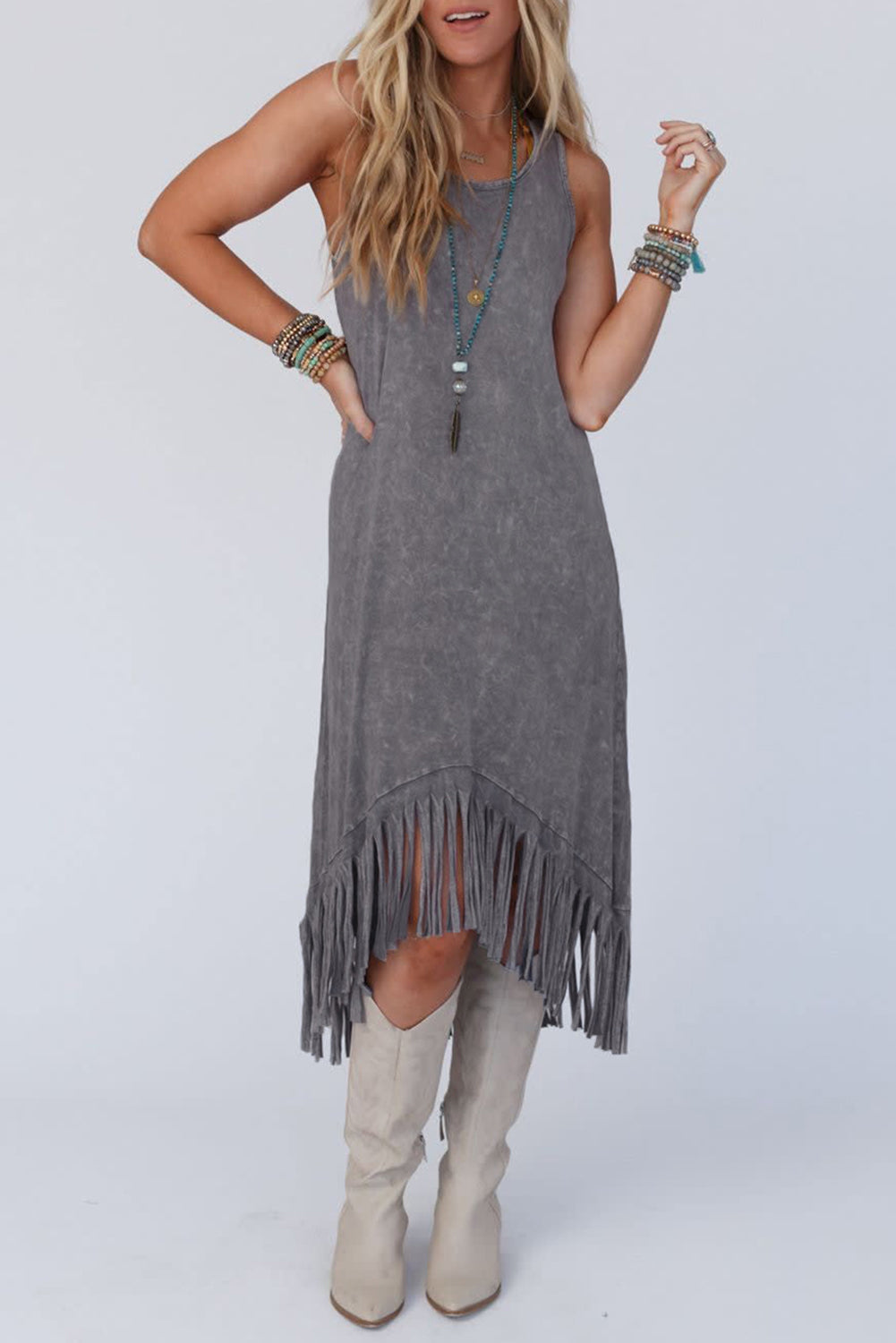 Grey Fringe Maxi Dress