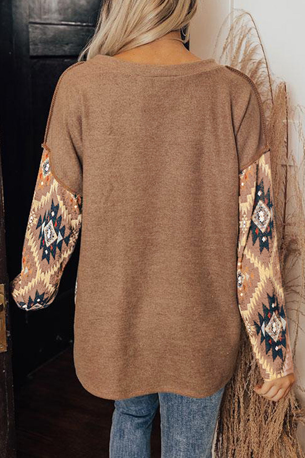 Brown Geometric Long Sleeve Top