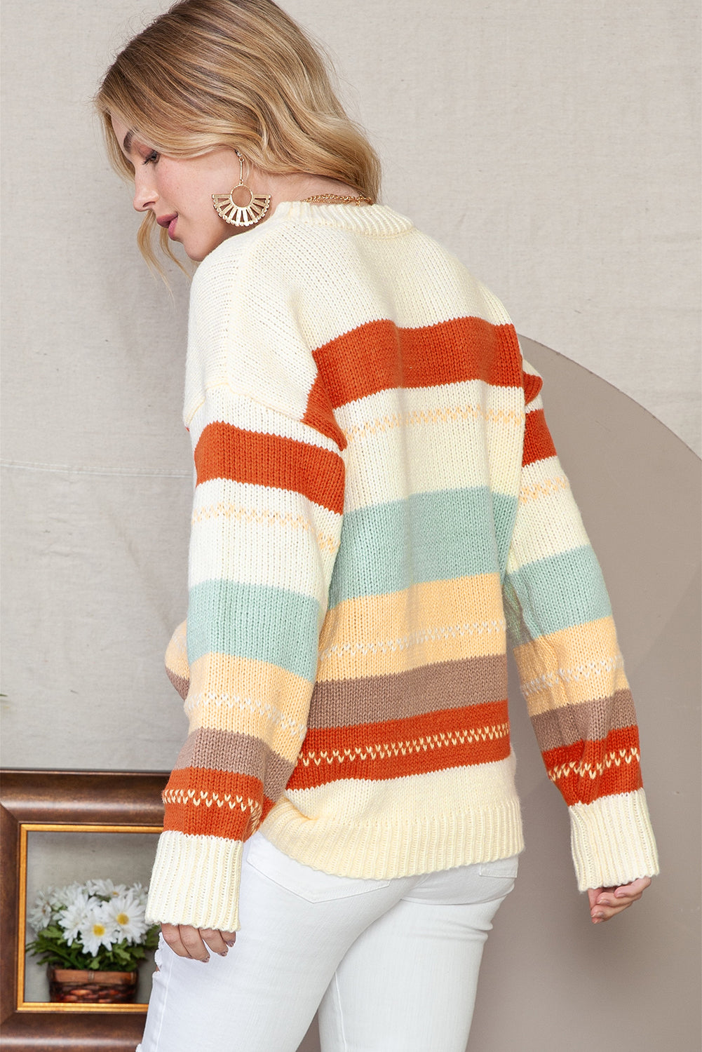 Crew Neck Drop Shoulder Knit Sweater