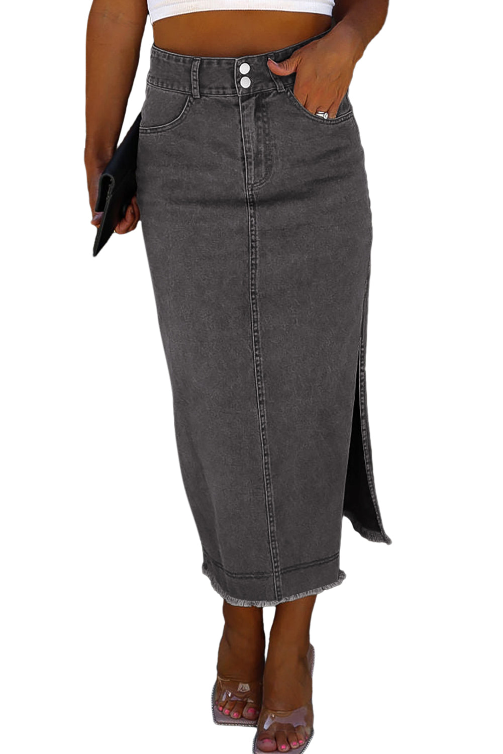 Black Raw Denim Skirt