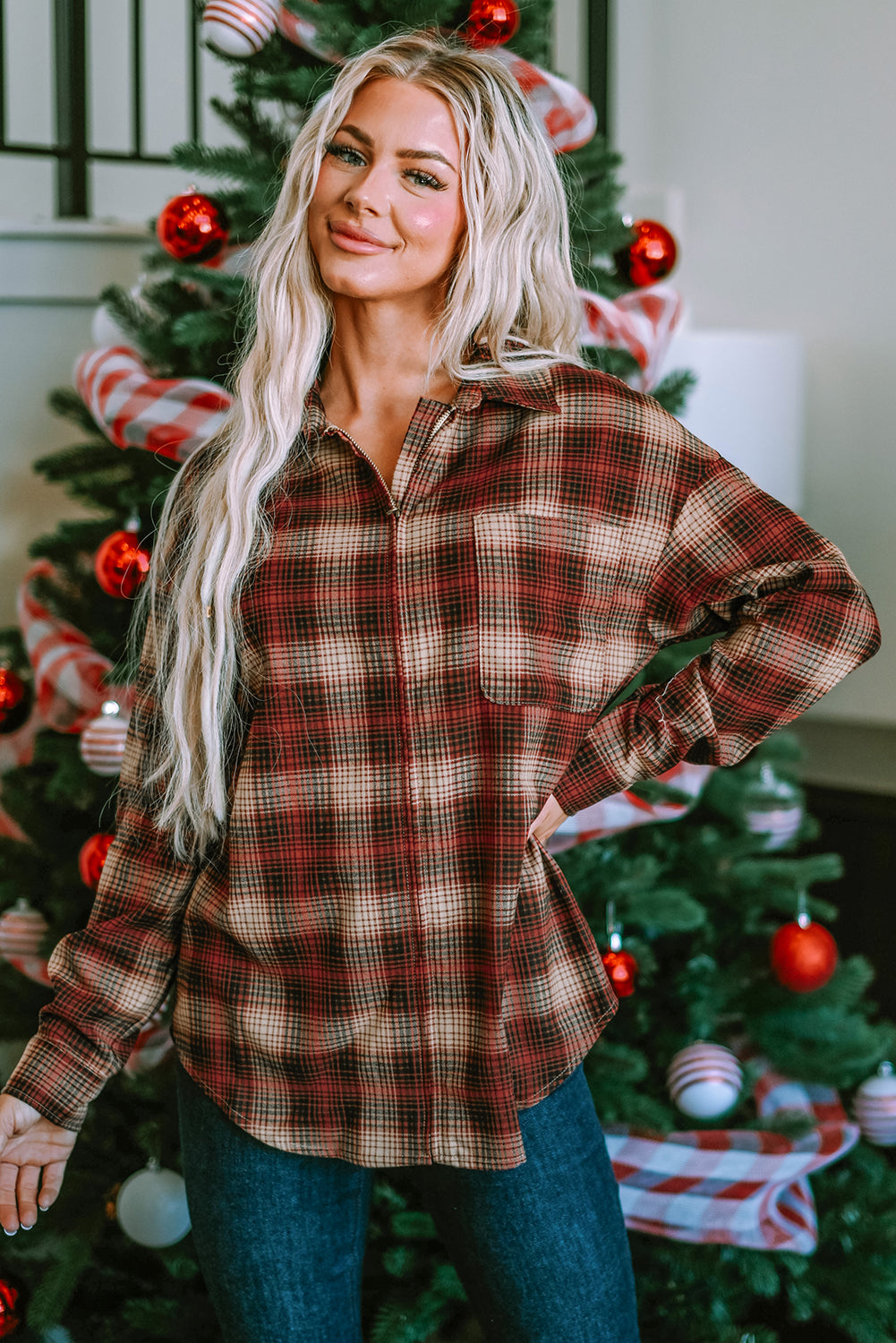 Plaid Zip Up Shirt