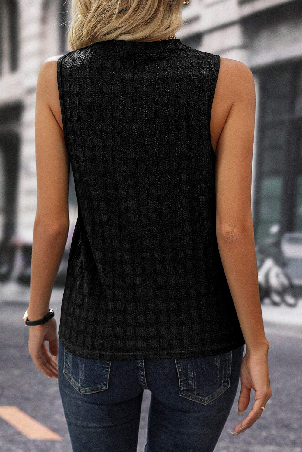 Split V Neck Sleeveless Top