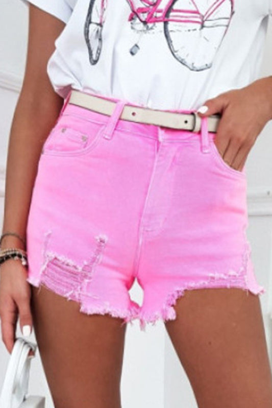 Pink Distressed Denim Shorts