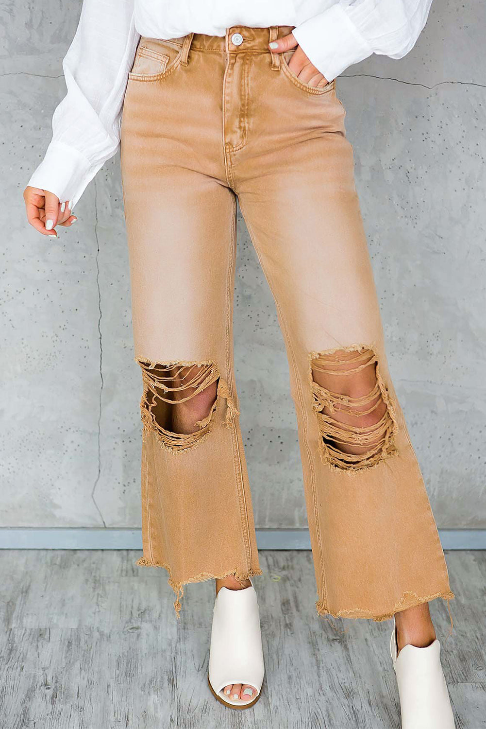 High Waist Flare Ripped Jeans