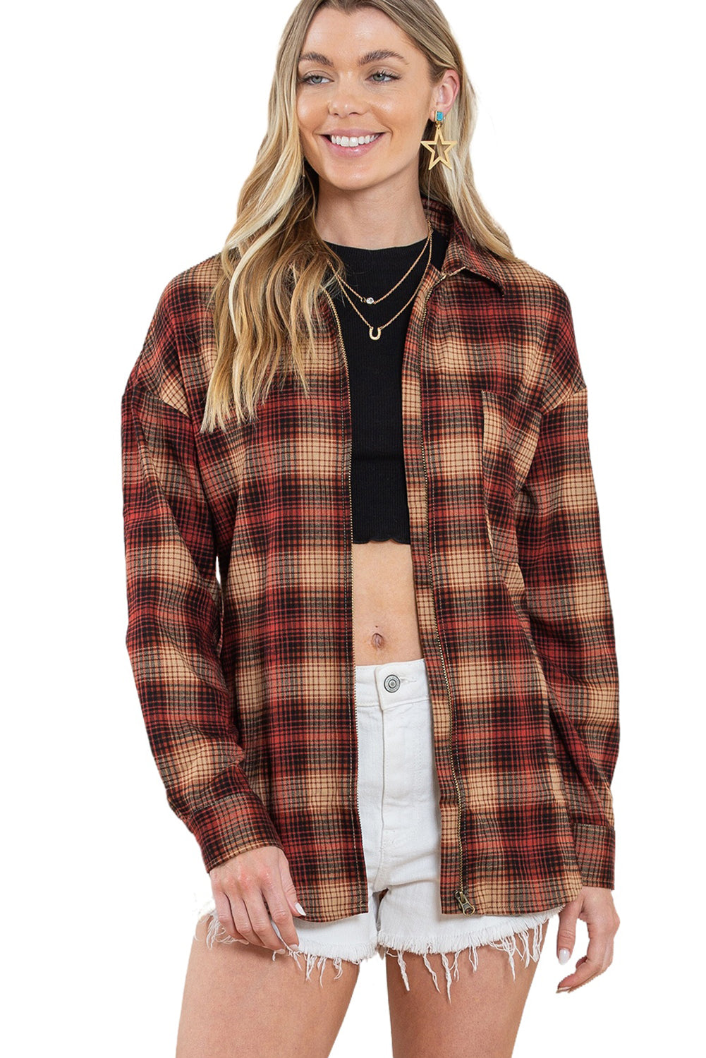 Plaid Zip Up Shirt