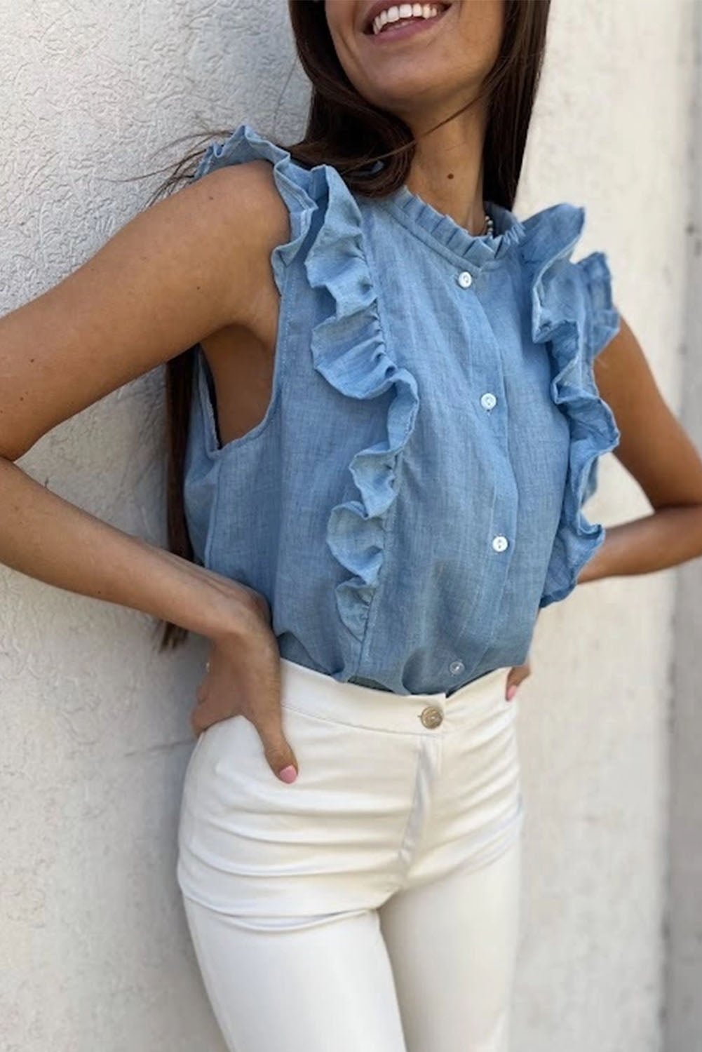 Ruffle Button Up Shirt