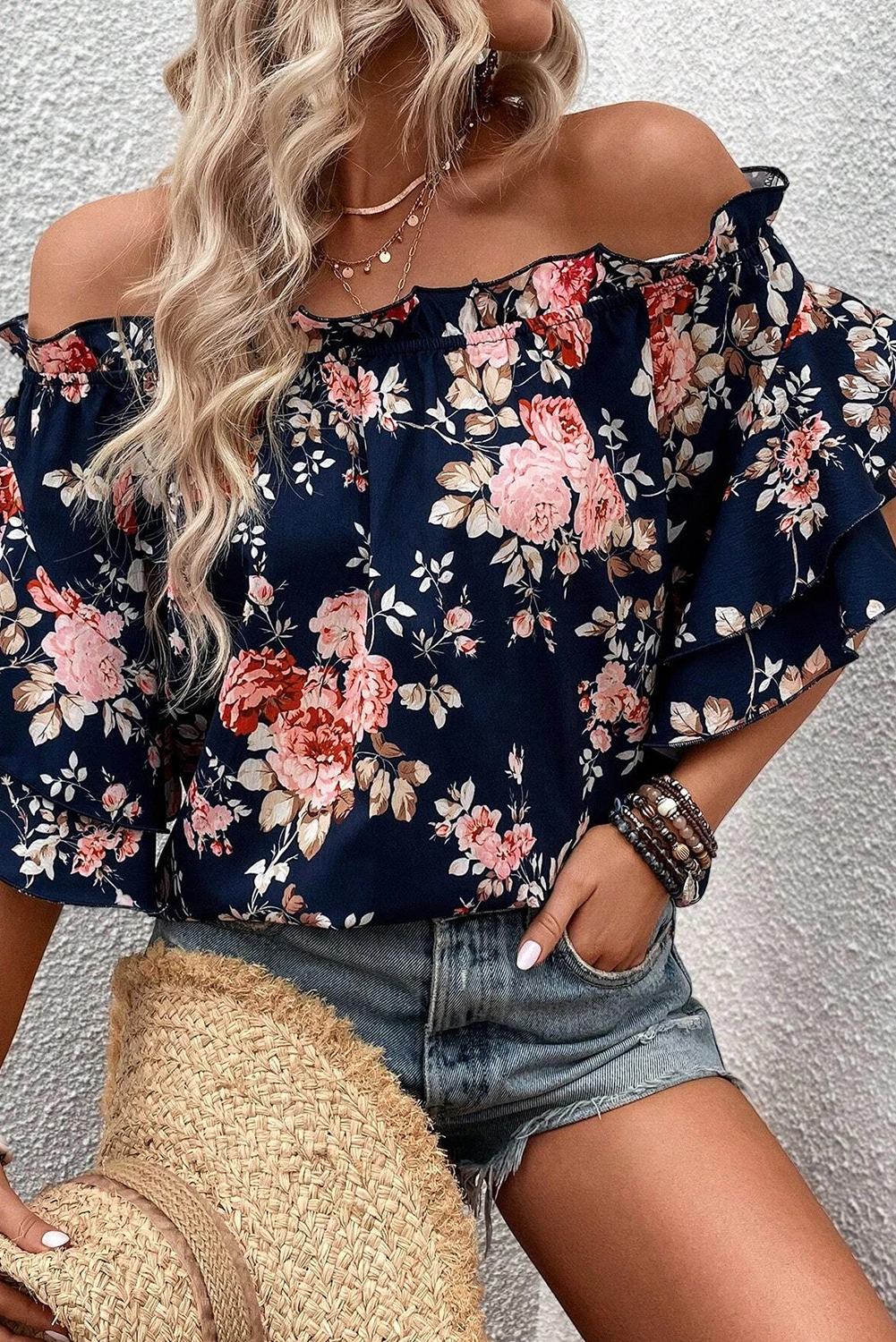 Off Shoulder Floral Blouse