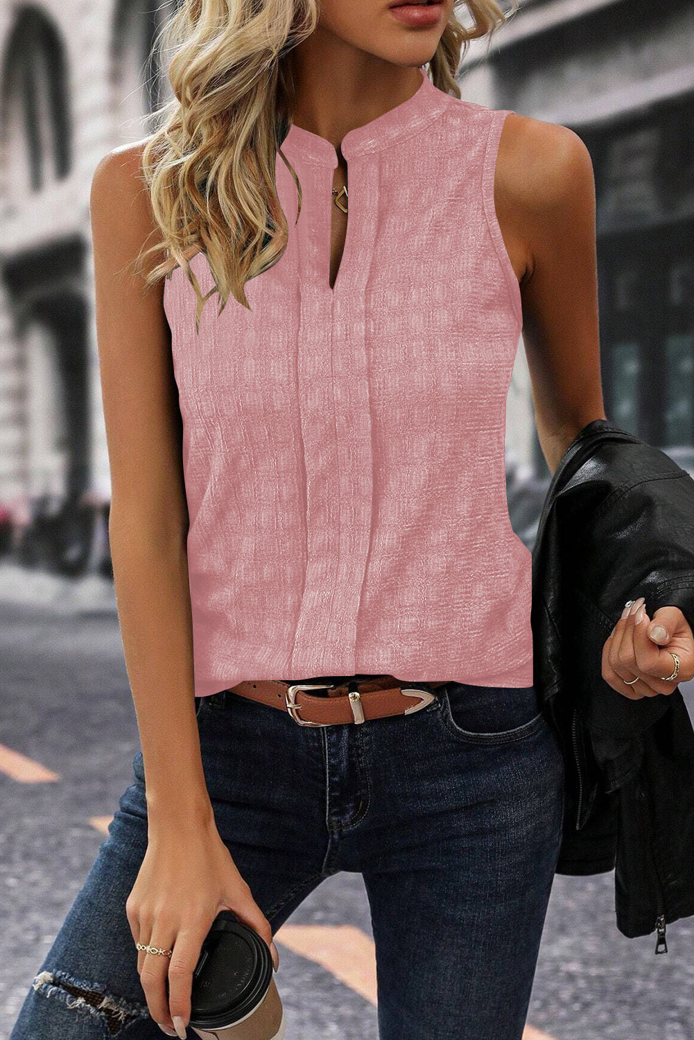 Split V Neck Sleeveless Top